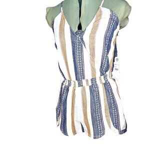 Woman's O'Neill beachy boho striped halter top adjustable cotton short romper L